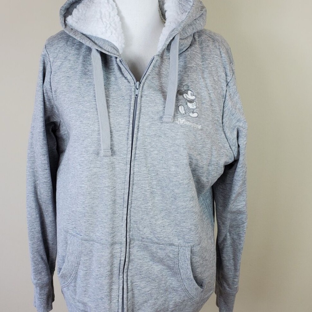 Disney Gray Zip Hooded Jacket with Mickey Mouse Design (L) Disneyland